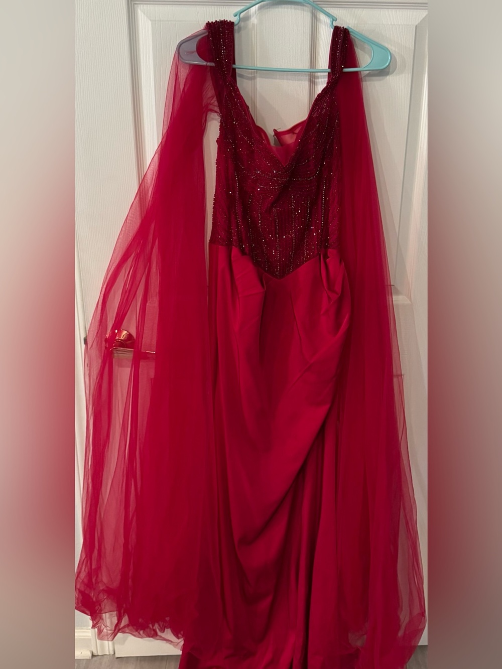 Elegant Red Beaded Tulle Evening Gown
